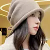 Gorro Holgado con Cordón y Borde Enrollado para Mujer, Otoño e Invierno, Circunferencia de Cabeza Grande, Hace que la Cara Parezca Más Pequeña, Gorro a Prueba de Frío, Gorro de Punto, Cortavientos, Cálido, Gorro Postparto
