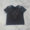 Estilo Cruzado Hot Diamond Feminino Gótico Punk Versátil Bonito Lavagem Escura Desgastado Manga Curta 2025Y2K