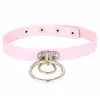 Couro PU Ecológico Moda Europeia e Americana Rock Punk Boate Dança de Rua Gargantilha de Couro com Argola Dupla Colar Feminino Tira de Pescoço Colar para Clavícula Pulseira