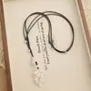 Colar de Pedra Olho de Tigre de Cristal Branco com Pedras Naturais para Mulheres, Estilo de Nicho de Luxo Leve, Corrente Longa para Suéter com Cordão Preto Ajustável
