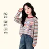 Tutu Elefantinho Roupas Infantis Camiseta de Manga Longa para Meninas 2026 Novo Estilo Blusa Listrada Solta Infantil Estilo Primavera e Outono Camada Base