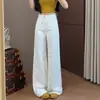 Bordado floral muestra piernas largas jeans de cintura alta mujer atuendo moderno pantalones blancos casual versátil pantalones de pierna ancha verano
