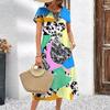 Vestido elegante con estampado digital 3D a color para mujer, manga corta, falda acampanada, moda urbana de verano, comercio exterior transfronterizo para mujer.