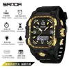 Reloj Electrónico Estudiante Sanda Doble Movimiento Casual Moderno Cronómetro Pulsera con Esfera Grande 3D Resistente al Agua Cuadrado