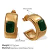 Brincos de Design de Nicho Transfronteiriço em Forma de C com Zircônia Verde Incrustada Aço Titânio Banhado a Ouro 18K Elegante Moderno Textura de Roupa de Trabalho