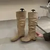 Botas plataforma retro estilo francês para aumentar a altura para mulheres, novo modelo outono e inverno 2026, botas de montaria de cano alto com bico redondo, botas de moda emagrecedoras
