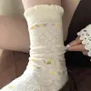 Sem Estampas Florais, Sem Primavera ou Verão~ Meias Artísticas Estilo Floresta Atmosférica para Mulheres, Malha Vazada, Respiráveis, Meias Macias de Cano Médio com Efeito Caído