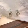 Pendientes de Plata de Ley S925 con Aguja, Metal de Tres Capas, Plata Triturada, Minimalistas en Forma de C, de Botón Exagerados de Alta Gama y Modernos