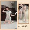 Ropa Interior Sexy Noche Dorada Malla Perspectiva Cuello Vertical Cheongsam Sexy Bordado Abertura Tentación Pijama Caliente Conjunto Sin Quitar