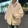 Moletom cardigã liso para homens, estilo primavera/outono, marca americana da moda, forrado com fleece para aquecimento, jaqueta com capuz, peça para casal, agasalho de outono