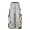 Calça Casual Wide-Leg Patchwork Estampa de Leopardo Retro Americana para Homens e Mulheres, Caimento Solto, Desgastada, Emagrecedora, Calça Longa Wide-Leg, Tendência