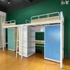 Cama de Solteiro com Mesa para Dormitório de Funcionários, Cama de Ferro para Estudantes com Escada Integrada, Cama Suspensa Individual com Guarda-roupa e Mesa