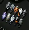 Uñas vestibles de Halloween superventas transfronterizas europeas y americanas, piezas de arte de uñas de calabaza, calavera y fantasma puramente hechas a mano, productos terminados para venta al por mayor de alta gama