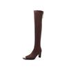 Botas Elásticas Ajustadas de Tacón Alto Más Vendidas Transfronterizas Nuevo Estilo Otoño e Invierno 2026 Punta Cuadrada Tacón Grueso Cierre Trasero Botas Altas Hasta la Rodilla
