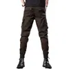 Pantalones de trabajo multi-bolsillo texturizados de algodón de fibra larga de alta densidad para hombre, corte holgado retro, color café, pantalones casuales funcionales tácticos de alta calle