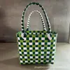 Bolso Tejido a Mano, Cesta Tejida de Plástico, Canasta para Verduras, Bolsa Cuadrada Pequeña, Bolsa de Regalo Luna Llena para Mujer, Informal y Versátil