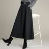 Outono de 2026 Nova Moda Elegante Cor Sólida Feminina Cintura Alta Emagrecimento Fluido Longa Saia Evasê Tendência