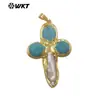 Wt-Jp382 Ágata Amazonita Cuarzo Rosa Perla Incrustado Forma de Cruz Chapado en Oro de 18 Quilates Colgante Accesorios de Joyería Hechos a Mano