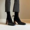 Botas Elasticas Estilizadas Retro para Mujer Piel Suave Simple Punta Cuadrada Cremallera Trasera Botas Martin Tacón Alto Botines
