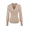 Camisa Básica Sexy Decotada para Mulheres, Estilo Puro Desejo, Blusa de Tricô Justa de Manga Longa com Gola V Cruzada
