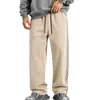 Venta al por mayor transfronteriza de Amazon de pantalones casuales holgados con cordón, bloques de color, forro polar de peso pesado para otoño e invierno para hombre