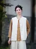 Otoño 2026 Nuevo Original Chino Retro Estilo Nacional Botones Algodón Lino Top Chaleco Cárdigan Abrigo para Mujer Chaleco