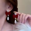 Aretes Largos de Terciopelo Rojo de Año Nuevo para Mujer 2026 Estilo Caliente Versátiles para Compromiso Boda Accesorios de Año Nuevo