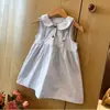 Vestido para Menina Bebê Estilo Coreano Azul Claro Bolinhas Vestido Princesa Gola Boneca Sem Mangas Estilo Doce Vestido 26157