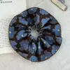 Scrunchie Retro de Bloques de Color Azules Estampados Diadema para el Cabello para Mujer Lazo para el Cabello Elegante de Lujo Ligero con Pliegues de Doble Capa