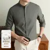 Camisa de Lyocell Tencel Lino + Algodón de Fibra Larga de Xinjiang, Nueva Colección Otoño 2026 para Hombre, Camisa Casual con Cuello Mao