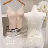 Camisole Quente de Gaze Escovada com Renda e Decote em V Outono/Inverno com Sutiã Embutido Ajustada Próxima ao Corpo Amiga da Pele Não Apertada Camada Base Top