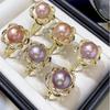 Novo Anel de Pérola de Água Doce Natural Edison 10-11mm Rosa Roxo Bolas Redondas Grandes Joias Coloridas Deslumbrantes para Mulheres 18K