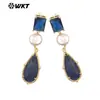 Me121 Pendientes Largos de Diseño Cuadrado con Gema de Gota de Agua y Perlas Estilo Palacio Retro para Niñas con Joyería para Falda