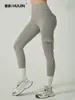 [Huijin] Pantalones de Yoga de Cintura Alta para Trabajo con Bolsillos, Estilo Europeo y Americano, Secado Rápido, Elásticos, para Fitness, con Forma de Melocotón en Cadera