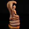 Caja pequeña de boj antiguo envejecido con hoja pequeña, serpiente finamente tallada, adorno de Buda Shakyamuni, colección antigua, artesanía, decoración del hogar