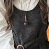 Collar Colgante Redondo de Madera Estilo Étnico Retro Cadena para Suéter Versátil Casual Lujo Accesible Accesorios de Gama Alta para Otoño e Invierno para Mujeres