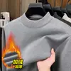 Suéter de lã mesclada espesso com forro de fleece para homens, comércio exterior, novo modelo de inverno, gola semi-alta, segunda pele de tricô quente