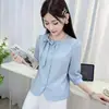 Elegante Camisa de Cuello Redondo con Lazo para Mujer, Nueva Moda Primavera/Verano, Rejuvenecedora, Estilo Suave, Top Ajustado Delgado para el Trabajo