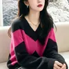 26 Suéter de Tricô Único e Chique para Outono/Inverno com Caimento Solto, Top Elegante de Manga Longa Emagrecedor para Mulheres