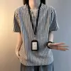 Camiseta de Manga Corta Estilo Chanel Espiga Cuello en V para Pareja de Verano para Hombre, Estilo Retro Americano Perezoso, Holgada y Versátil