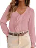 Nova moda europeia e americana da Amazon elegante casual solta gola V com babados manga lanterna para o dia a dia camisa de manga comprida