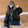 Chaqueta de cuero sintético de dos piezas para niña, nuevo estilo primavera/otoño 2026, chaqueta con capucha para niños mayores, top holgado y versátil estilo coreano, moderno
