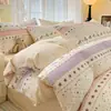 Juego de cuatro piezas de algodón 100% estampado, ropa de cama transpirable y amigable con la piel con múltiples diseños de algodón puro, adecuado para uso en dormitorio y dormitorio