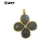 Wt-P2090 Forma de Trébol de Cuatro Hojas de la Suerte Colgante de Piedra Natural Chapado en Oro de 18 Quilates Pendientes para Niñas Accesorios Semi-Terminados