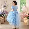 Saias Longas Infantis Transfronteiriças, Vestidos Formais Infantis, Mangas Bufantes com Flores de Rosa 3D, Saias Volumosas, Fantasias para Apresentações de Dança Atacado
