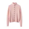 Cardigã Vintage de Tricô com Tranças de Cor Sólida, Novo Suéter 100% Caxemira Pura Outono/Inverno, Jaqueta Casual para Mulheres