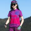 Camiseta de Secado Rápido para Exteriores de Manga Corta para Mujer, Deportiva, para Correr, Ajustada, Elástica, Transpirable, de Verano, con Rayas, Estampada, Cuello Alto, Ropa de Secado Rápido