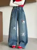 Estilo Nuevo de Otoño Jeans para Niñas Mediano-Grande Ropa Infantil Niños Niñas Jeans con Bordado de Lazo y Corazón Elegantes