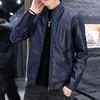 Jaqueta de Couro Casual Acolchoada com Forro de Fleece para Homens, Novo Estilo Outono e Inverno, Corte Slim, Jaqueta de Couro Estilosa, Cor Sólida, Casaco Quente