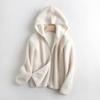 Producido por Estilo Japonés + Bonito y Cálido Suelto Lana de Cordero Polar Forro Polar Chaqueta con Capucha Cárdigan Corto con Cremallera para Mujer